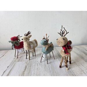 Enchanted Forest reindeer stick ornament Xmas decor set knit